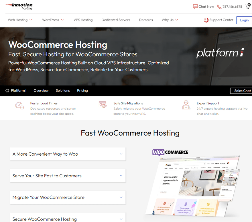 InMotion WooCommerce 2 WooCommerce Hosting graphic with information FAQs.