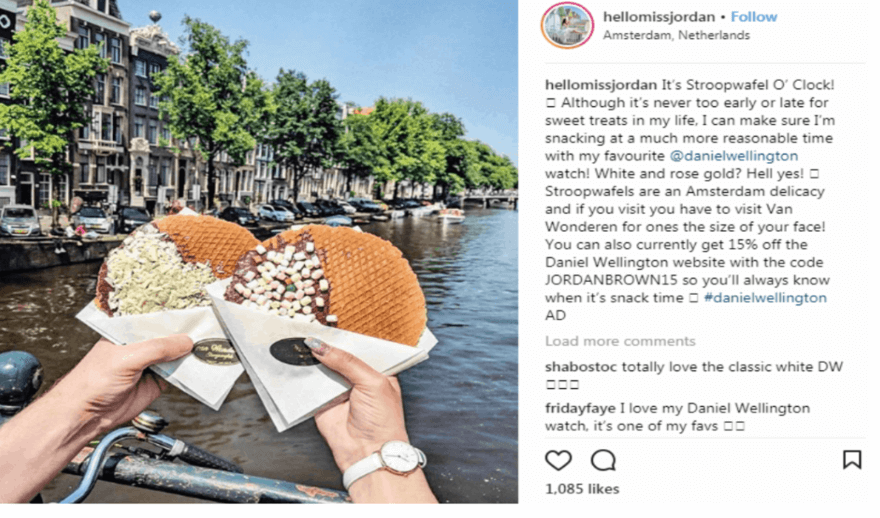 Instagram post Example of a social media influencer partnering with a brand