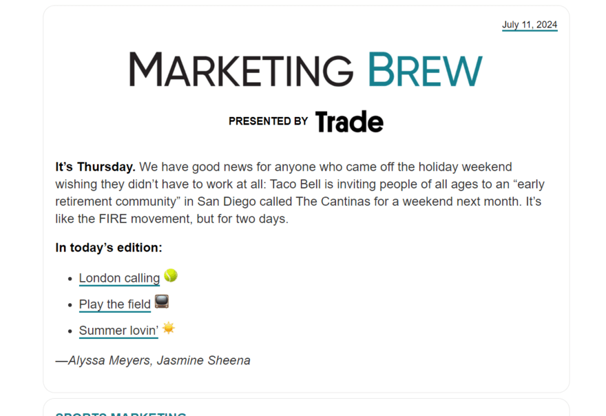 Marketing Brew Marketing Brew social media newsletter