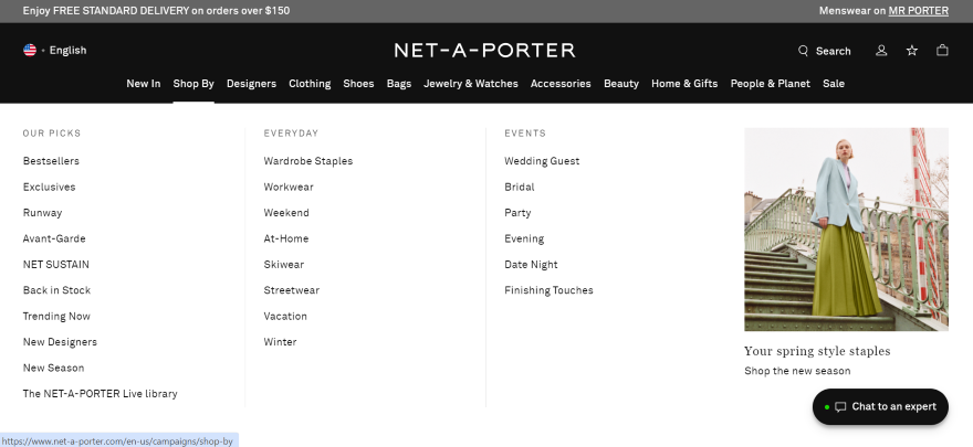 Net A Porter Navigation Bar Screenshot of Net-a-Porter's navigation bar.