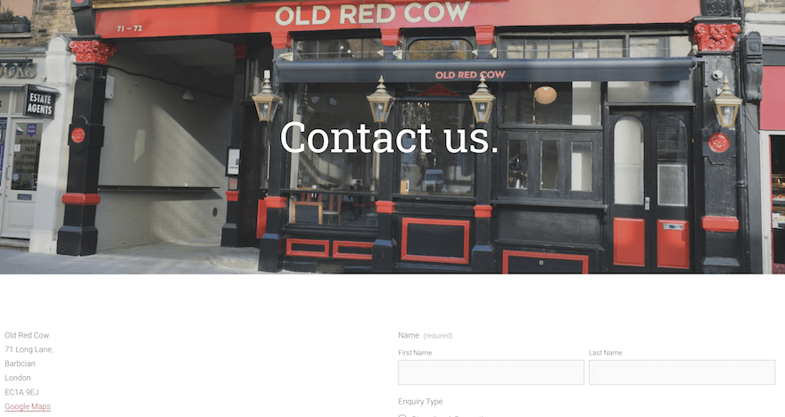 Old Red Cow Contact Us Page screenshot Old Red Cow Contact Us Page screenshot