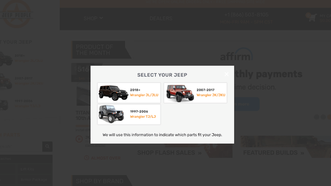 personal recommendations Jeep People website example ecommerce best practice - personalization