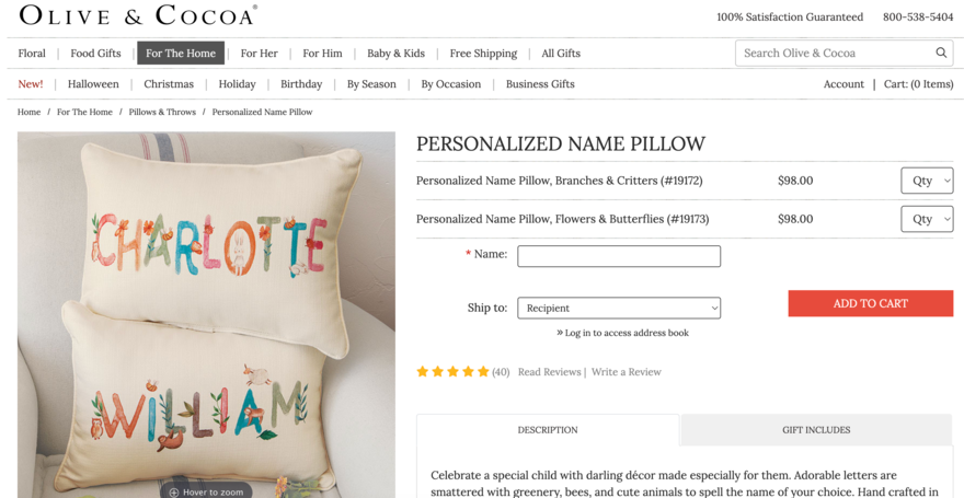 Personalized cushions Personalized cushions with the names "Charlotte" and "William" for sale.