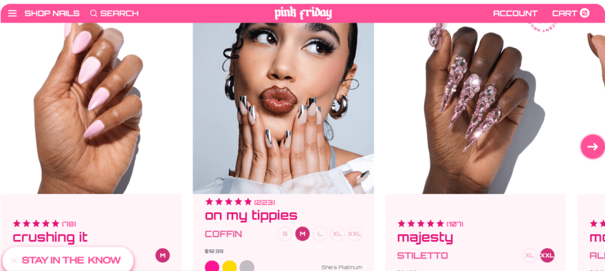 Pink Friday Nails Pink Friday Nails website showing product imagery for press-on nail products