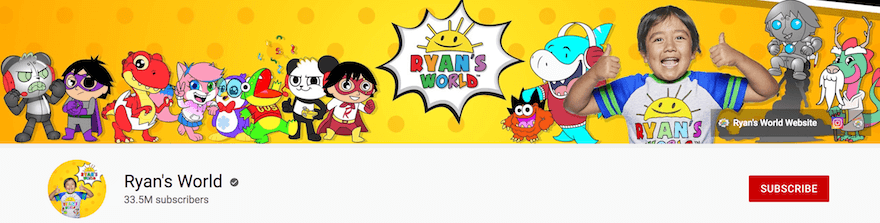 Ryans World YouTube channel name screenshot YouTube channel header for Ryan's World
