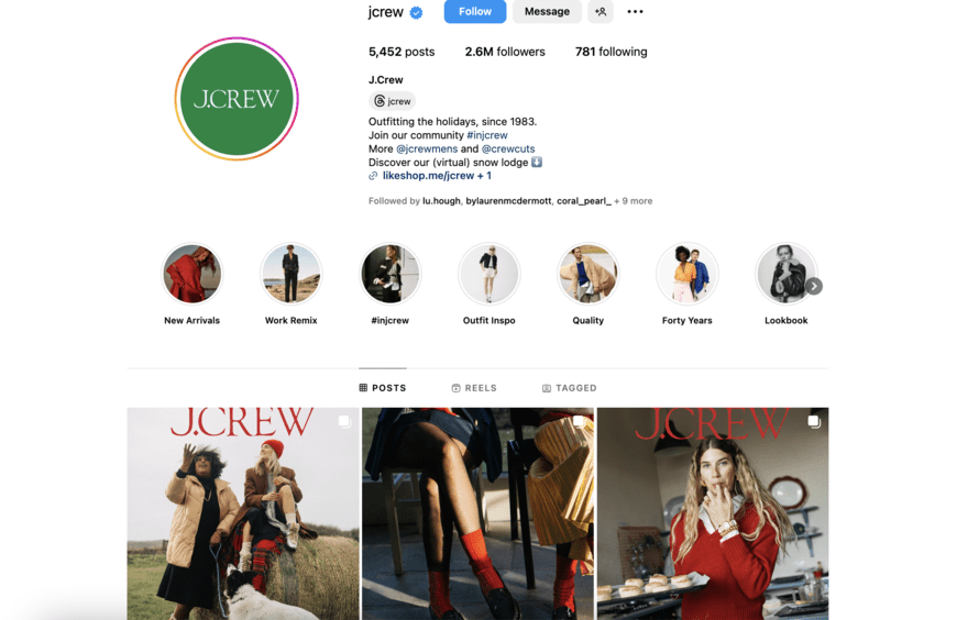 J Crew Instagram page J Crew Instagram page