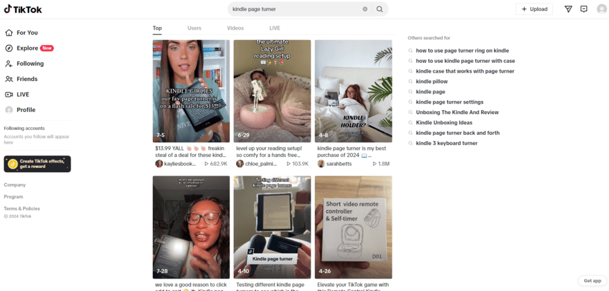 Screenshot 2024-08-13 152436 screenshot from TikTok after searching for Kindle page turner