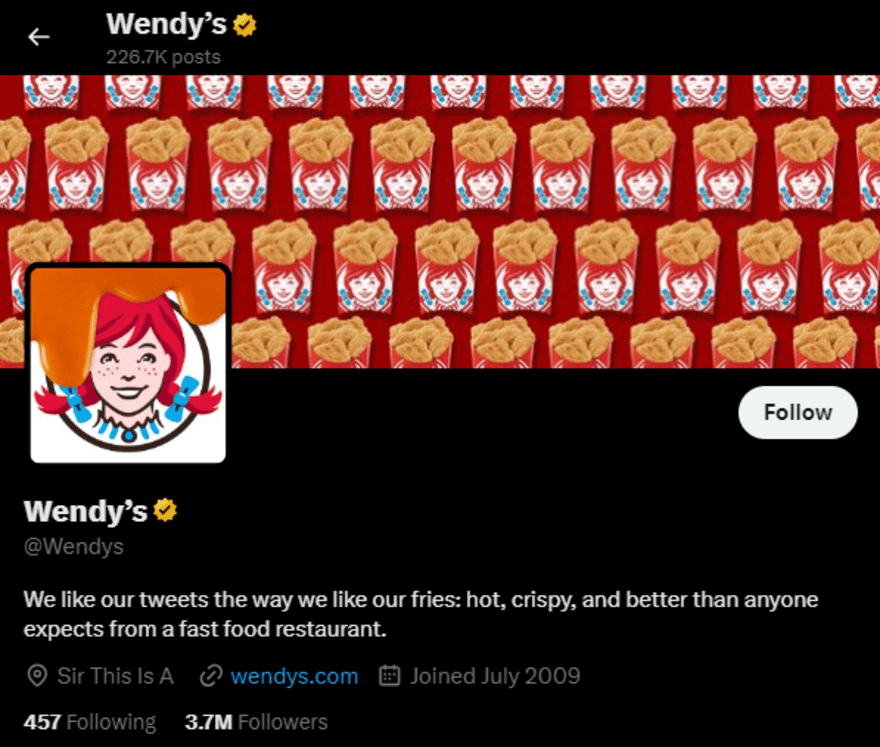 Screenshot 2024-08-27 111751 Screenshot of Wendy's X social media bio