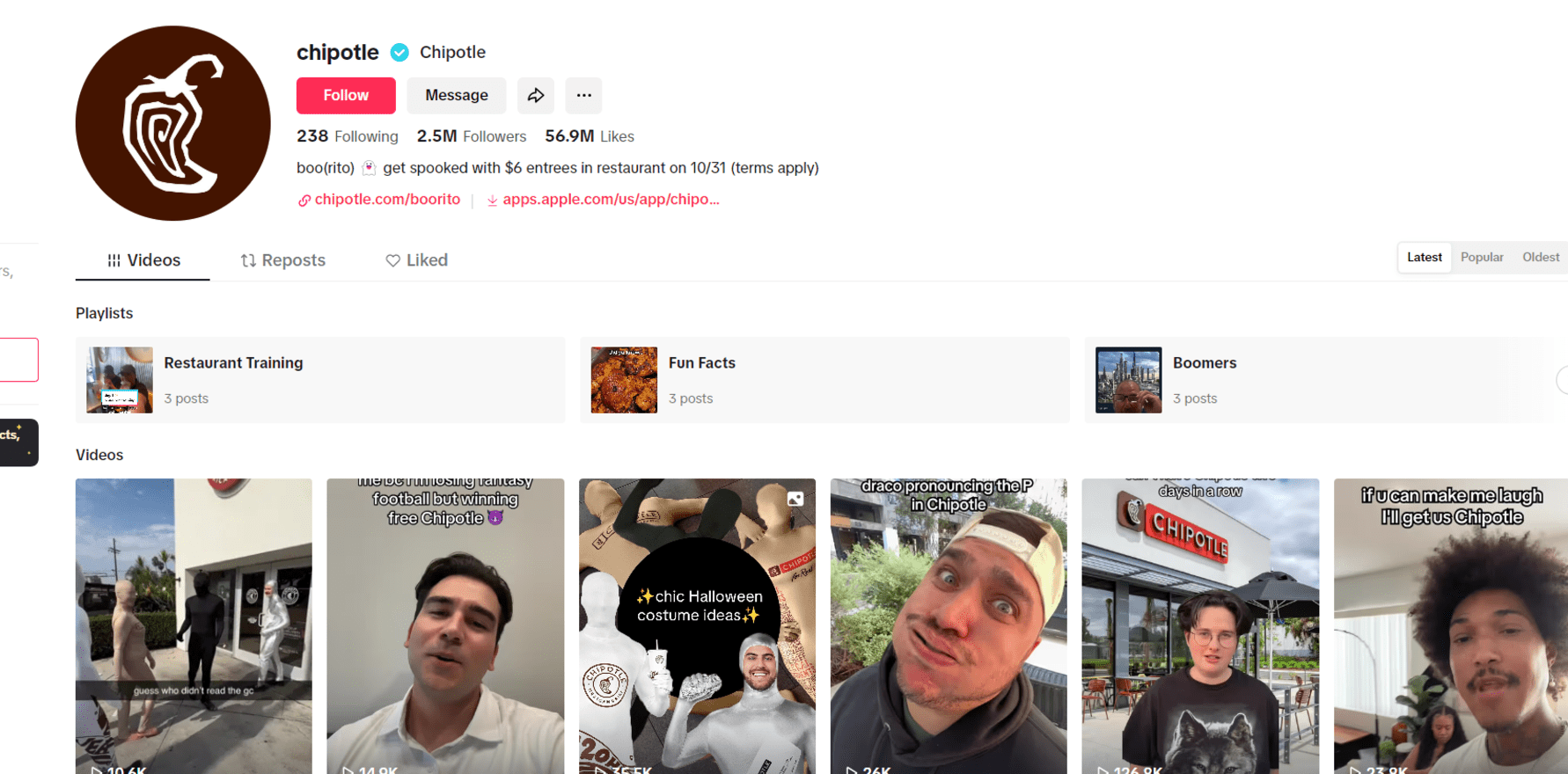 Screenshot 2024-10-09 175032 Chipotle's TikTok page