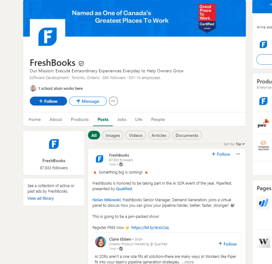Screenshot 2024-10-09 184121 LinkedIn company page for freshbooks