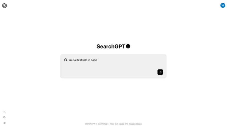 SearchGPT SearchGPT query example for music festivals in Boon