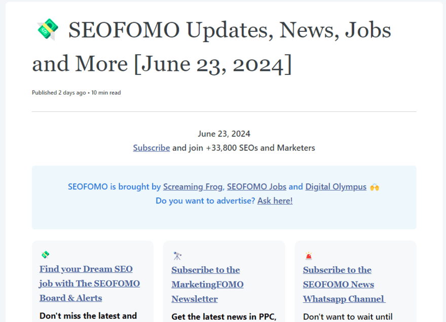 SEOFomo newsletter SEOFomo newsletter for June