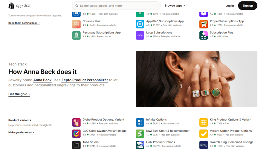 Shopify app market example Shopify's app store showing recommended apps
