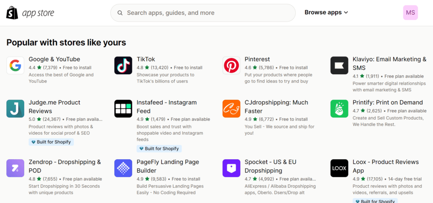 Shopify app store (1) Shopify's app store