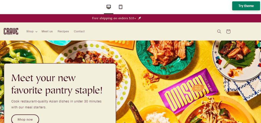 Shopify free template Shopify free template preview for a food business