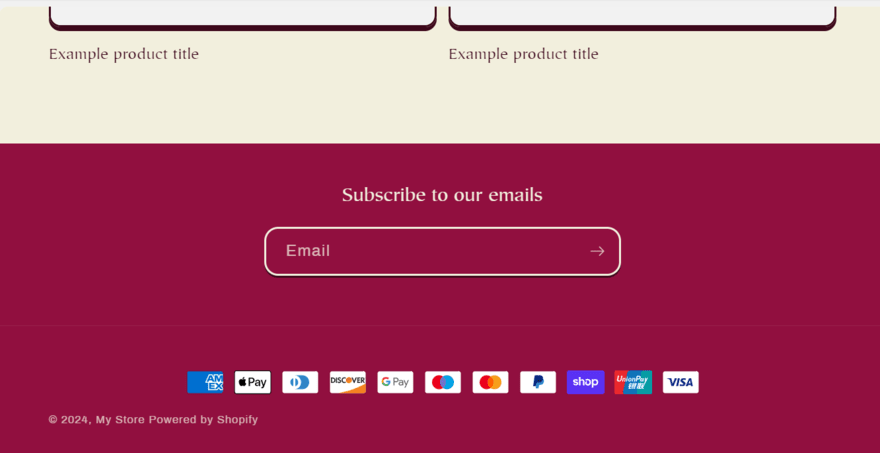 Shopify payment options editor Row of payment options in a Shopify test website footer