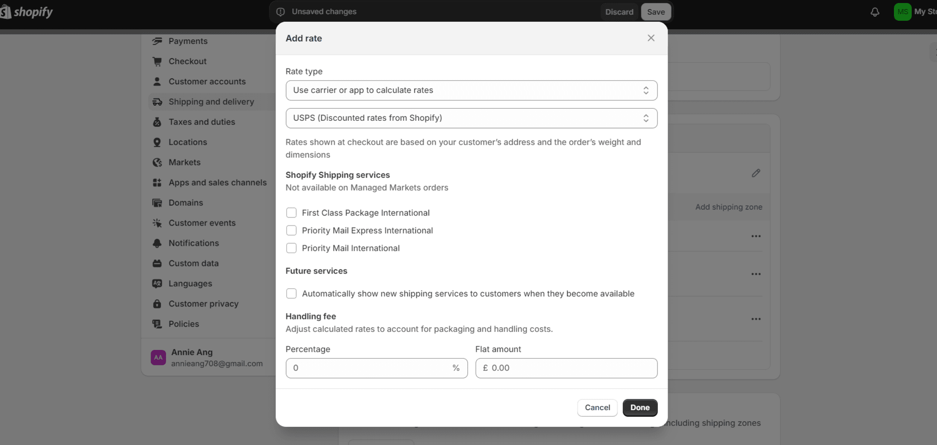 Shopify Shiping add shipping rate adding rate within the Shopify Shipping settings