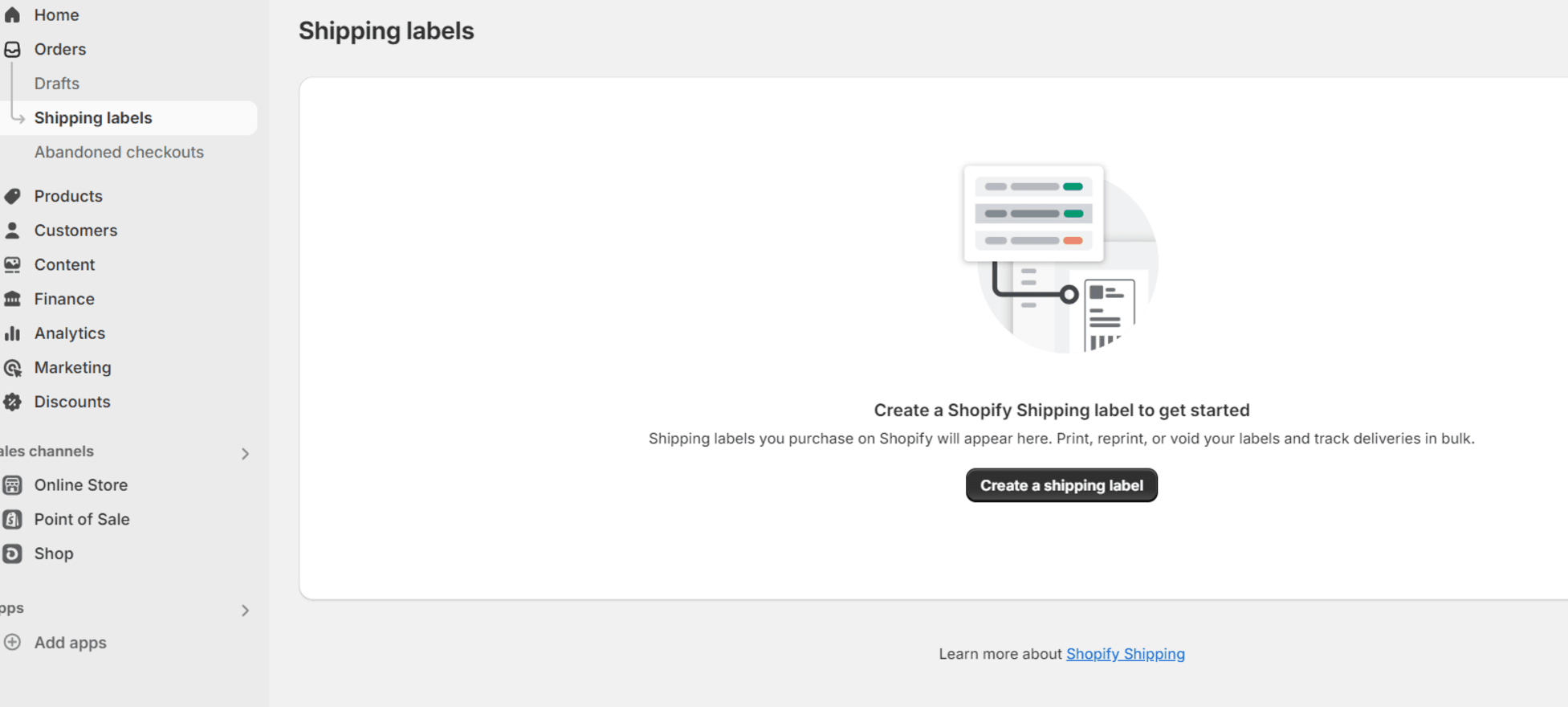 Shopify Shipping printer shopify dashboard shipping labels section