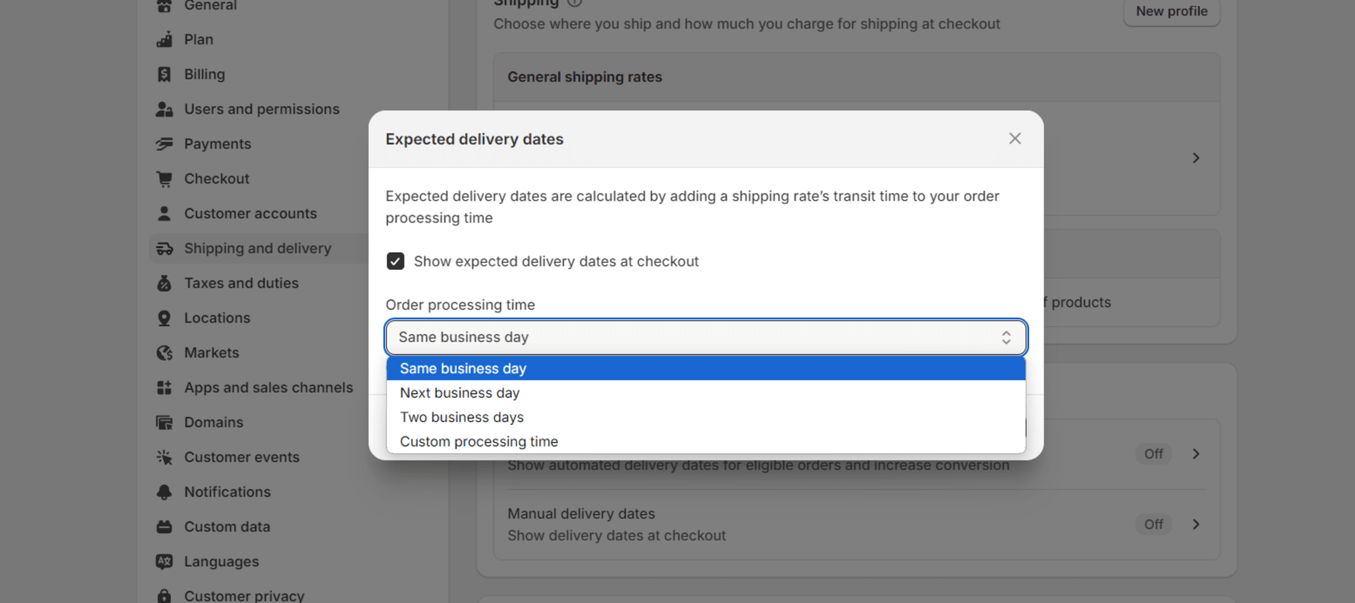 Shopify Shipping speed adding expected delivery dates in shopify shipping settings