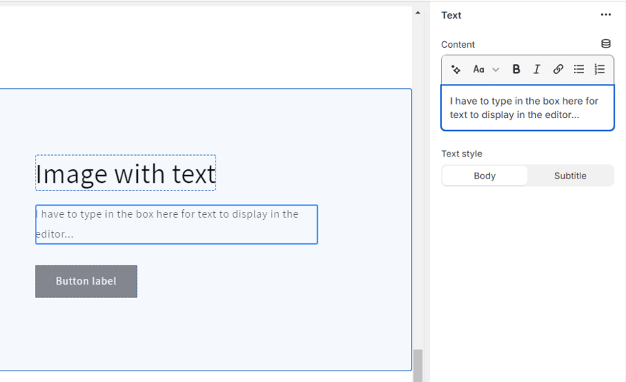 Shopify text editor Editing text in Shopify's website editor