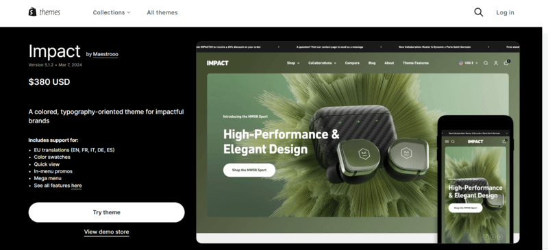 shopify vs wordpress paid theme (1) a paid theme from Shopify in green