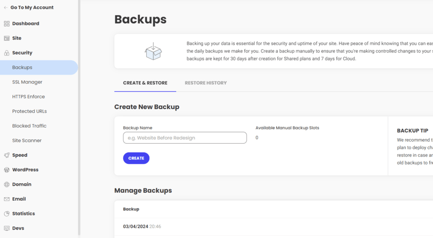 SiteGround backups SiteGround's backup settings