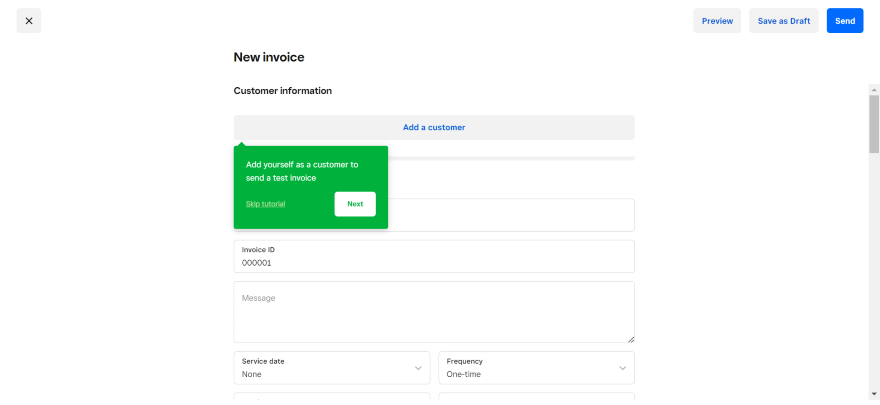 Square Online Creating an Invoice Screenshot of an invoice setup page on Square Online.