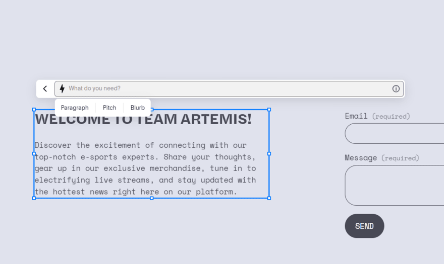 Squarespace AI text generator Squarespace's AI text generator working on an about us section