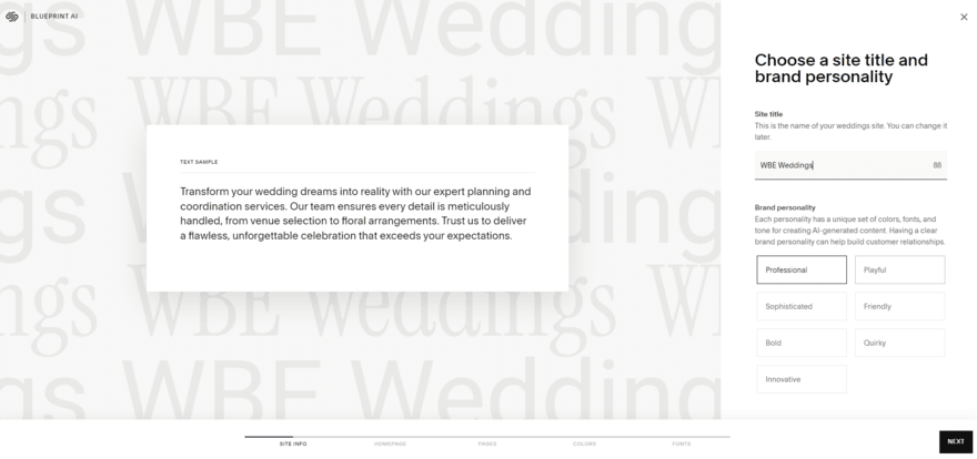 Squarespace Blueprint AI Squarespace Blueprint AI interface