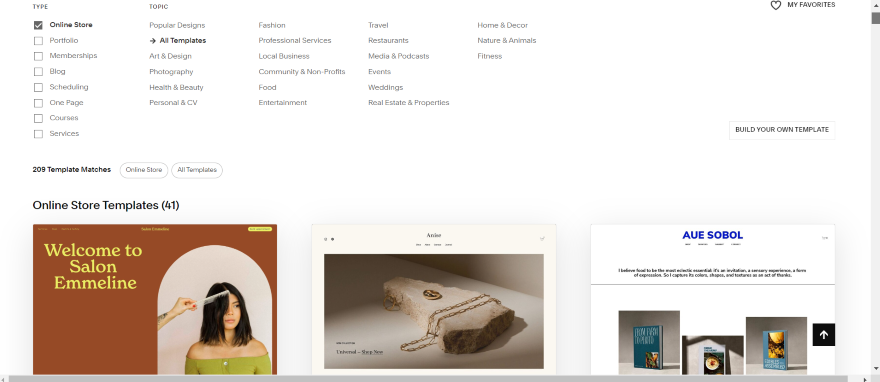 Squarespace Ecom Templates Screenshot of Squarespace's ecommerce template page.