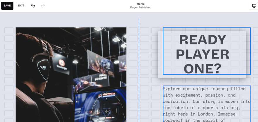 Squarespace editor (4) Squarespace's drag and drop editor, showing a text box being moved around the grid lines
