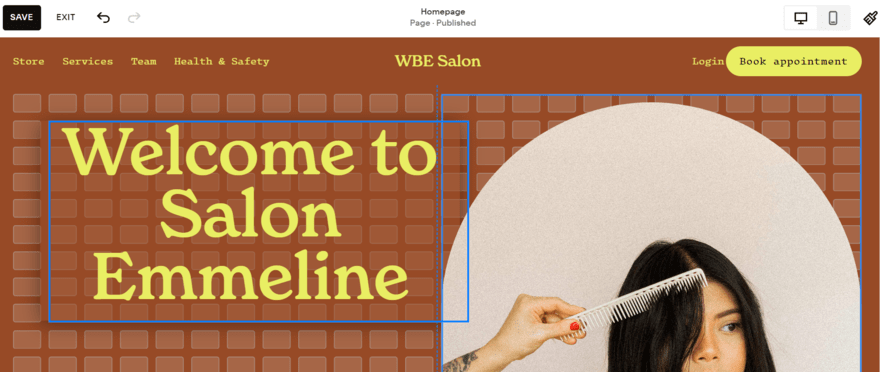 Squarespace editor Squarespace editor showing the grid markings