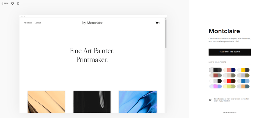 Squarespace Montclaire template Preview page for Squarespace's Montclaire template