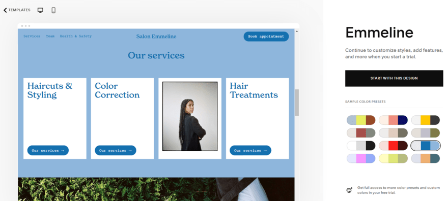 Squarespace template preview (1) Preview of Squarespace's Emmeline website template