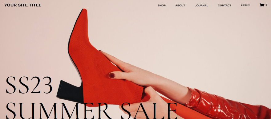 SS Hester Online Stores 1 Screenshot of a Squarespace online store's homepage with a heading "SS23 Summer Sale" and a photo of red boots behind it