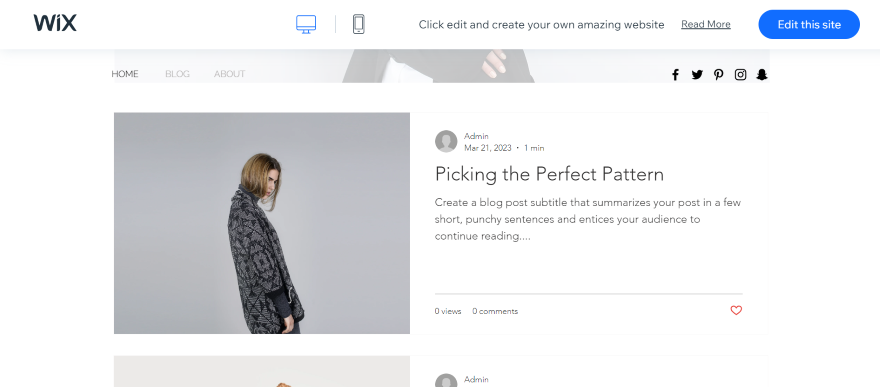 Starting a Blog Wix Blog Pick A fashion blogger demonstrating a stylish patterned outfit for a blog post titled "Picking the Perfect Pattern".