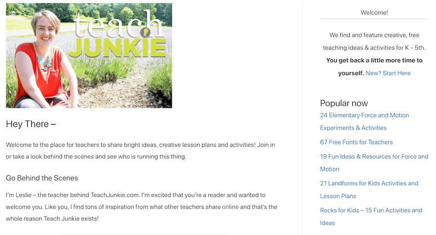 Teach Junkie sidebar screenshot Teach Junkie sidebar screenshot