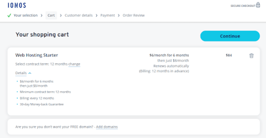 IONOS checkout page IONOS checkout page