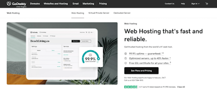 GoDaddy ecommerce hosting GoDaddy web hosting page