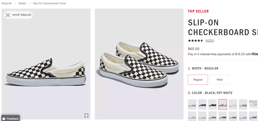 Vans product photos background Product page on Vans for checkerboard shoes