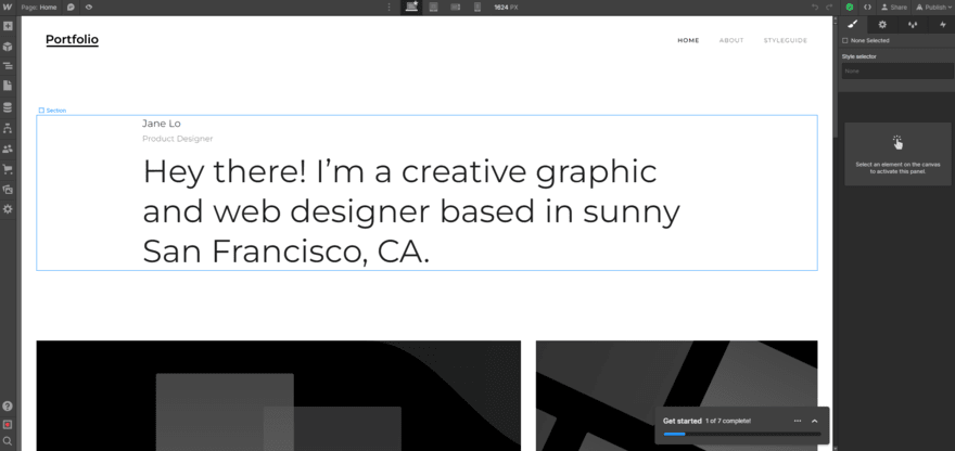 Webflow portfolio starter Webflow's portfolio template in the editor