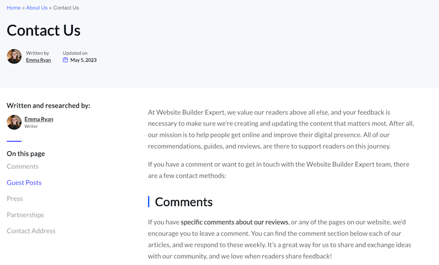 Website Builder Expert Contact Us page screenshot November 2023 Website Builder Expert Contact Us page screenshot November 2023