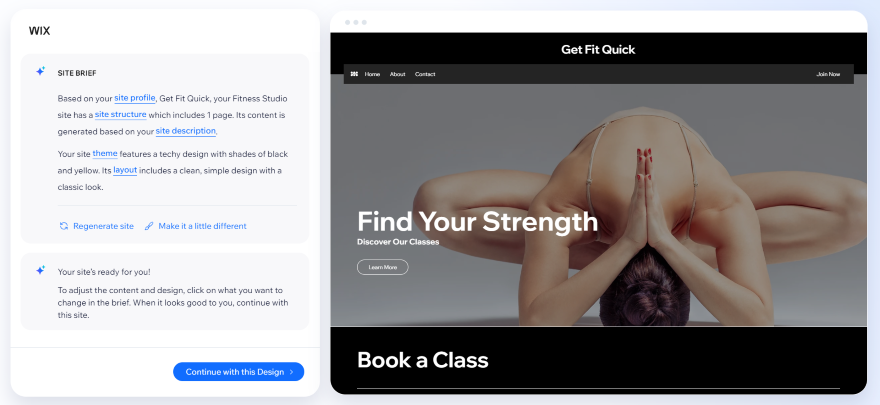 Wix ADI Fitness Bookings Template Screenshot of a website template generated by Wix ADI.