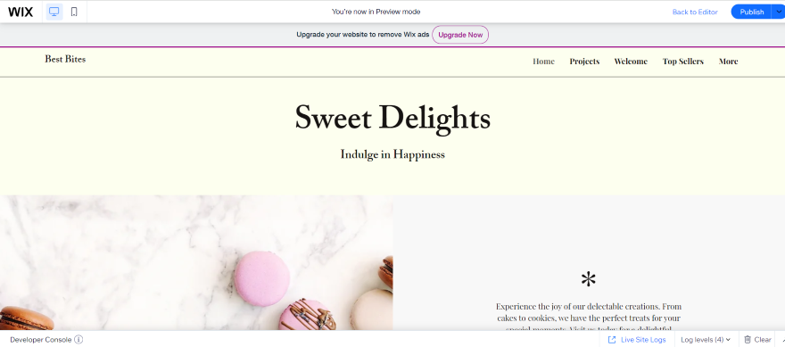 Wix Ads on Page Free Plan