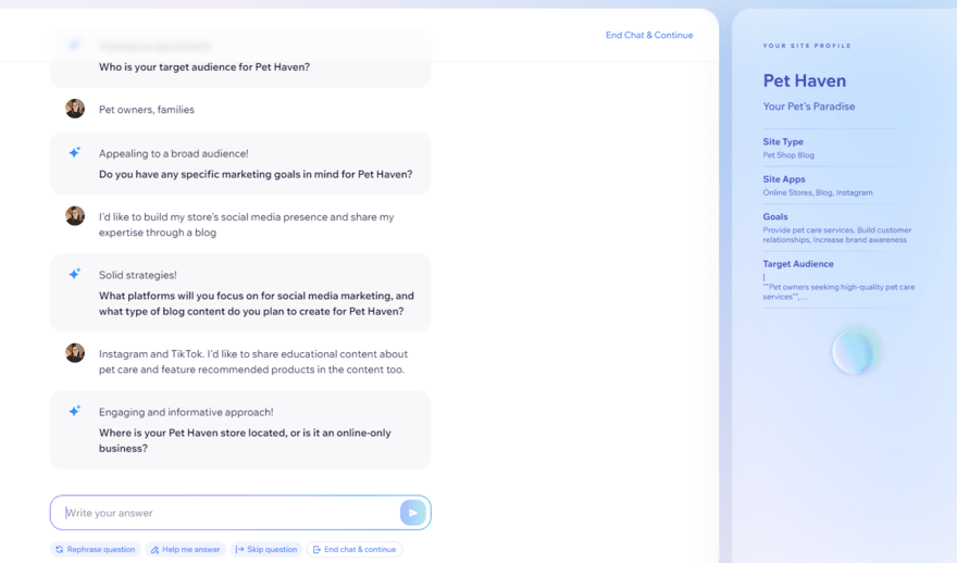 Wix AI chatbot (3) Wix AI chatbot generating a site profile