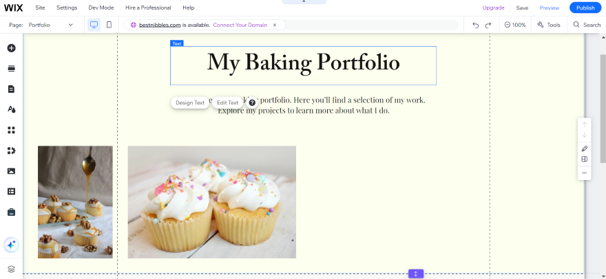 Wix Baking Portfolio A selection of custom-decorated cupcakes with colorful sprinkles, featured on a baking portfolio page.
