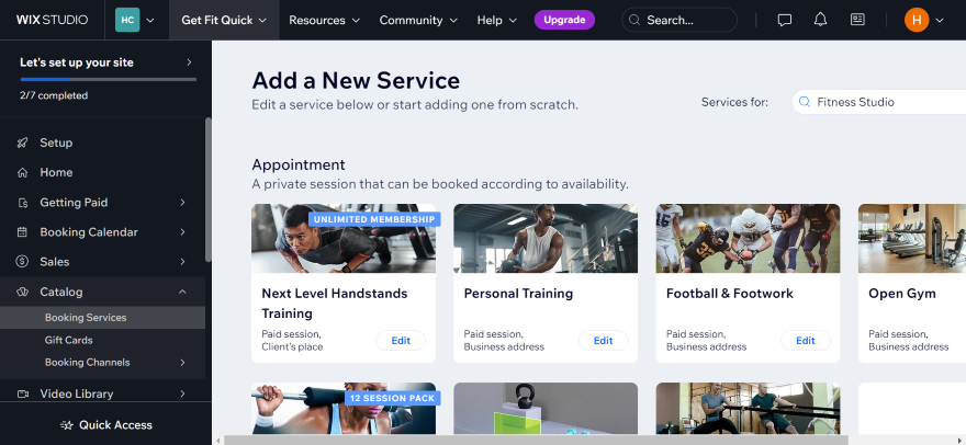 Wix Bookings Integration Post Click Screenshot of adding a new service from Wix's booking page.