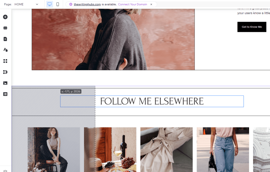 Wix drag and drop Wix's drag and drop editor in use, showing a text box being moved
