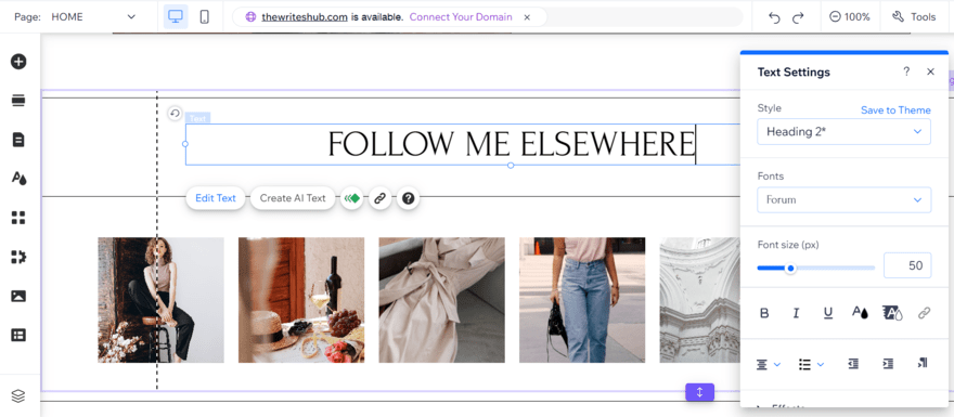 Wix editor Wix editor showing text settings
