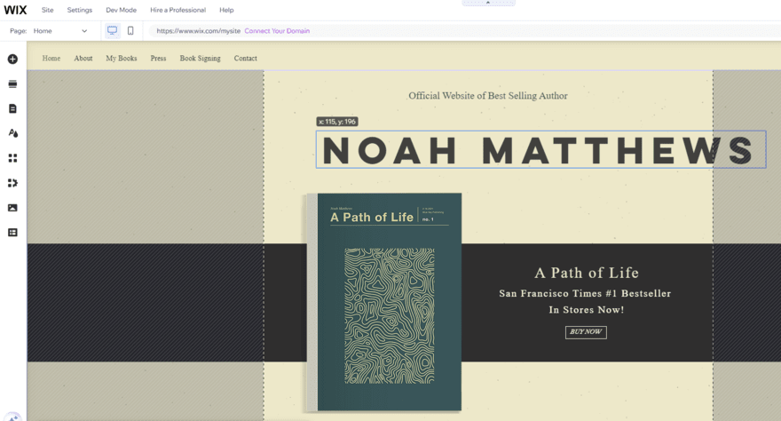 Wix editor book site Author/book website template in Wix's editor